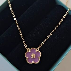 Purple enamel Five leafs flower necklace